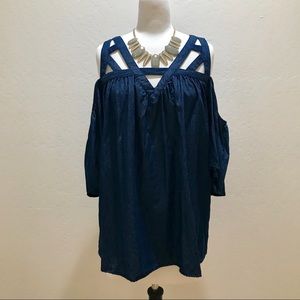 Mittoshop Denim Cold Shoulder Top
